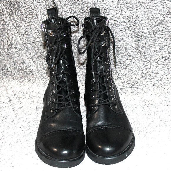 Marc Fisher Shoes - Marc Fisher Black Moto Lace Up Zipper Combat Biker Goth Boots 7M Leather